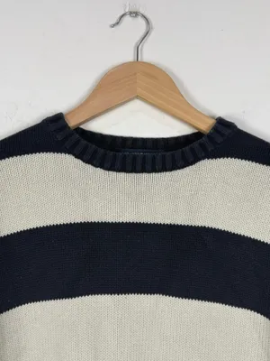 John Galt Brandy Melville Sweater Womens OS Navy‎ White Classic Striped Crewneck thumbnail 4