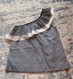 J.Crew One-Shoulder Ruffle Top - Blue and White Stripe thumbnail 4