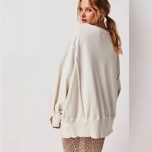 NEW! WE THE FREE PEOPLE Camden LARGE Gray Opal Cream Off-Shoulder Sweatshirt thumbnail 8