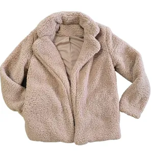 Womens NWOT Beige Sherpa Fleece open front Jacket oversized warm size small thumbnail 2