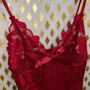 Red lingerie lacy lace slip sling skirt babydoll dress size S thumbnail 6