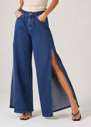 French Connection Wide Leg Side Slit Jeans Size 8 Blue Festival Rave Y2K 90s thumbnail 1