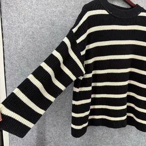 H&M oversized striped knit sweater black and white medium thumbnail 2