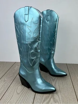 Madden Girl Arizona Knee High Cowboy Boots 7.5M Metallic Blue $99 thumbnail 1