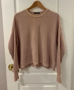 Brandy Melville Ollie Italian Cotton Oversized Waffle Knit Crewneck Sweater Coquette OS thumbnail 1