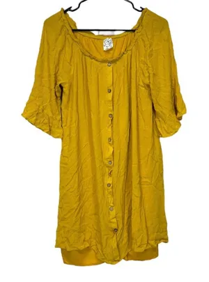 Naïf Mustard‎ Yellow Half Bell Sleeve Button Down Mini Dress Size M thumbnail 1