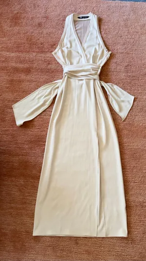 ZARA Ivory Wrap Style MIXED SEMI-SHEER SLIP DRESS size S thumbnail 2