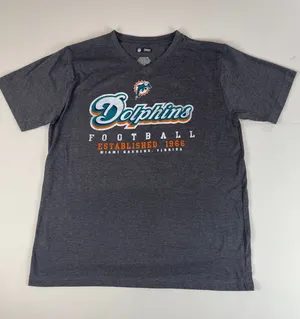 NFL Team Apparel Miami Dolphins Charcoal V Neck Tee Shirt Womens Size L thumbnail 1