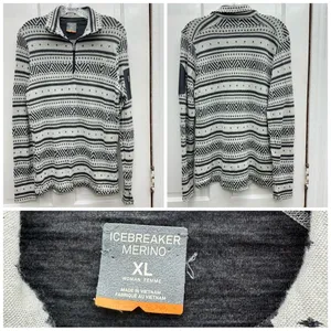 Icebreaker Fair Isle Vertex 100% merino wool 1/4 zip long sleeve shirt womens xl thumbnail 2