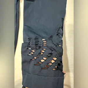 One5One Women Navy Blue Eyelet‎ Hem Cropped Activewear Casual Leggings L/XL thumbnail 6