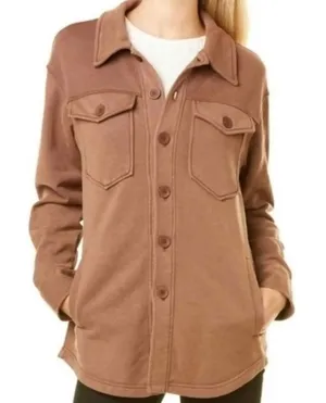 Avec Les Filles French Terry Pigment Dyed Shacket Brown Women’s Small thumbnail 1