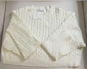 Altar'd State NWT Crew Neck Cable Knit Sweater Antique White Ivory Size L thumbnail 5