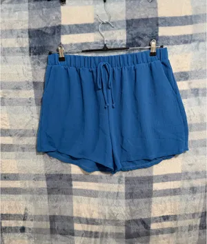 Haute Fox Blue Crinkle Short Sleeve Button-Up Shirt and Drawstring Shorts Set 2X thumbnail 6