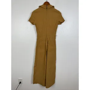 Maeve Anthropologie Mustard Yellow Linen Blend Short Sleeve Wide Leg Jumpsuit 0 thumbnail 2