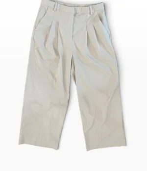 HM Womens Pleated Wide Leg Trousers Light Beige High Waist Cropped Pants Size 10 thumbnail 1