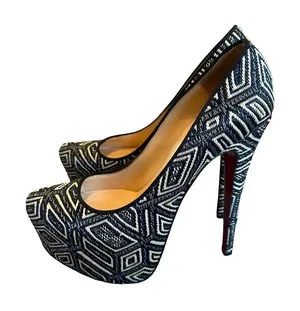 Christian Louboutin Daffodile Platform Pumps Heels Panama Geometrico Size 39 thumbnail 1