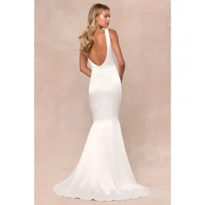 NWOT Lulus Luxe Loveliness White Satin Backless Mermaid Maxi Dress Bridal Gown S thumbnail 2