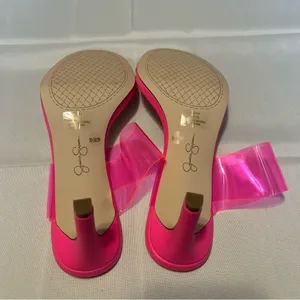 NEW Jessica Simpson Lissah 2 Neon Pink Clear Toe-Loop Slide Heel Size 8.5M thumbnail 5
