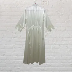 Morgan Taylor Ivory Satin Bridal Robe Size S Maxi Embroidered Sleeves Boudoir thumbnail 3