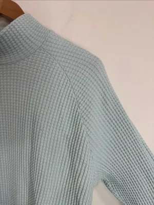 The North Face Pale Aqua Waffle Mock Neck Chabot Sweatshirt Hiking Outdoors sz L thumbnail 4