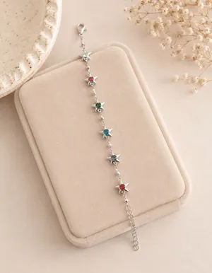 Sterling Star Charm Bracelet with Blue Accents thumbnail 1