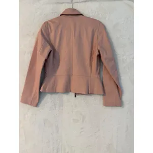 Black Rivet Pink Leather Jacket Womens Small Full Zip Collared Moto Pastel Coat thumbnail 7