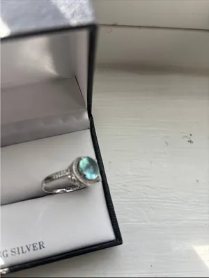 Tested 925 Sterling Silver Blue Cubic Zirconia Ring Size 9 thumbnail 6