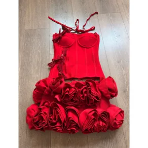 Ethan Design Halter Rose Floral Corset 2-Pieces‎ Dress in Red Small thumbnail 4