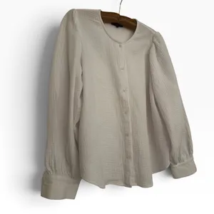 VICI White Cotton Gauze Puff Sleeve Button Down Blouse Top S Coastal Grandma thumbnail 2