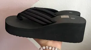Black‎ Platform Flip Flop Sandals Y2K Retro Chunky Grunge Sz 6 thumbnail 1