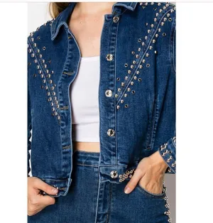 Studded Blue Denim Jacket and Jeans Set Size L thumbnail 4