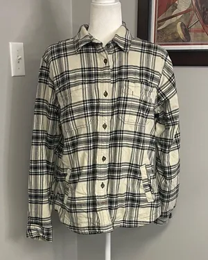 Carhartt Womens Black White Plaid Fleece Lined Shacket Jacket Barn Coat size L thumbnail 1