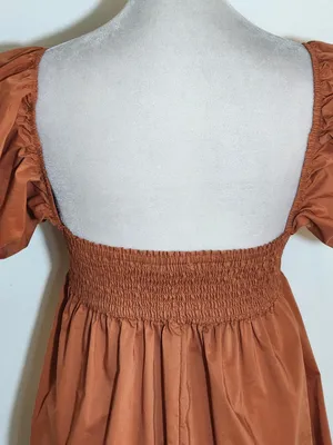 Olivaceous Terra Cotta Puffy Sleeve Mini Dress Size Small Wedding Guest Dress thumbnail 4