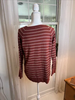 Pink Clover Rust and White Striped Crewneck Sweater size medium. thumbnail 7