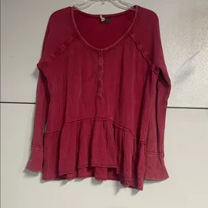 Free People WE THE FREE COASTAL PEPLUM THERMAL TOP BLOUSE RED/PINK MEDIUM thumbnail 2
