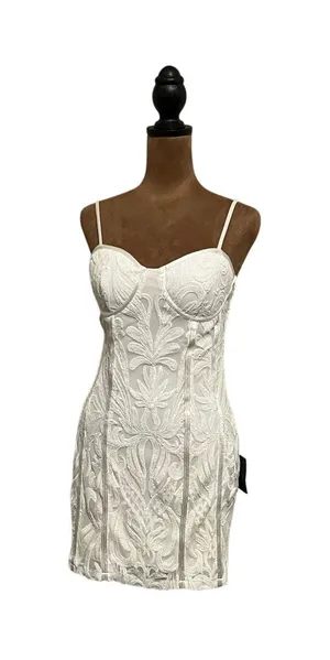 Lulus Aglow with Love Ivory Mesh Sequin Bustier Bodycon Mini Dress size Small thumbnail 1
