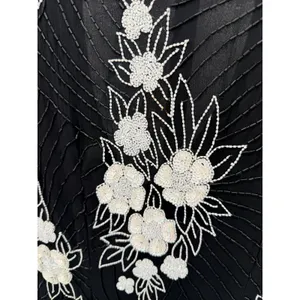 J.K. Laing Vintage Silk Beaded Floral Shift Dress Black White XL Keyhole‎ Back thumbnail 2