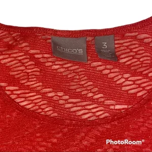 Chico’s Coral Red Orange Semi Sheer Asymmetric Hem Top 3 XL 16 EUC thumbnail 4
