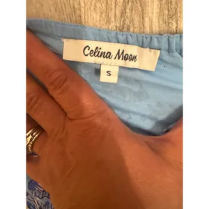 Celina Moon Blue Floral Cotton Tiered Midi Dress Smocked Boho‎ Size Small thumbnail 5