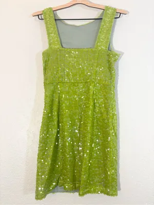 Marc New York Sequin Lime Green Mini Dress Vintage Size 4 thumbnail 4