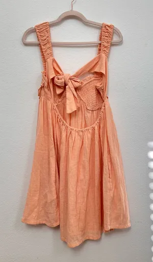 Free People Blissful Breeze Gauzy Cotton Linen Orange Mini Dress Women's M thumbnail 1
