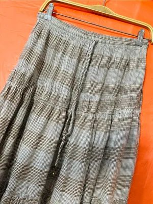 Free People Neutral Plaid Tiered Maxi Skirt thumbnail 9