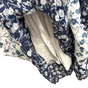 Mixed floral print boho smocked shirred midi maxi patchwork navy white dress thumbnail 3