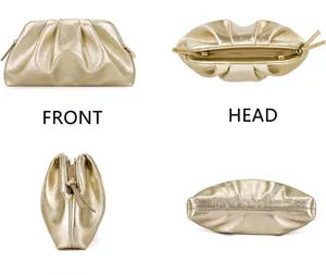 Gold Pleated Evening Clutch Bag Shiny Leather Formal Wedding Crossbody Purse thumbnail 1