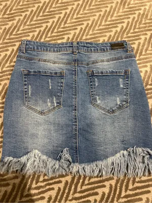 Black Label Light Blue Denim Mini Skirt with Frayed Hem thumbnail 4