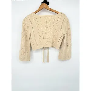 Vintage Beth Bowley Women's Cardigan Y2K Crop Shrug‎ Sweater Beige Small Angora thumbnail 5