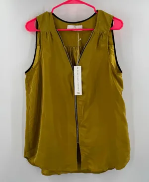 Amanda Uprichard Blouse Large NWT Mustard 100% Silk Zip Sleeveless Chartreuse thumbnail 9