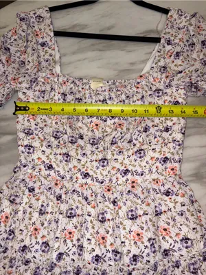 Altar'd State Purple Floral Smocked Mini Dress Tiered Puff Sleeve Medium thumbnail 4