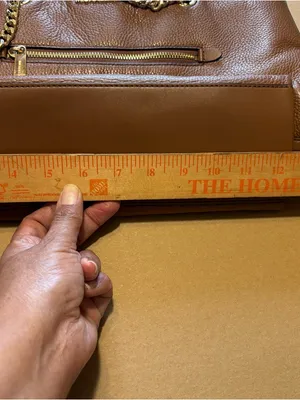 Michael Kors Cognac Pebbled Leather Tote with Gold Chain Straps zipper closure thumbnail 10