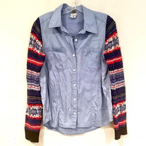Free People We The Free Chambray Sweater Sleeve Shirt Women's Small Light Blue‎ thumbnail 5